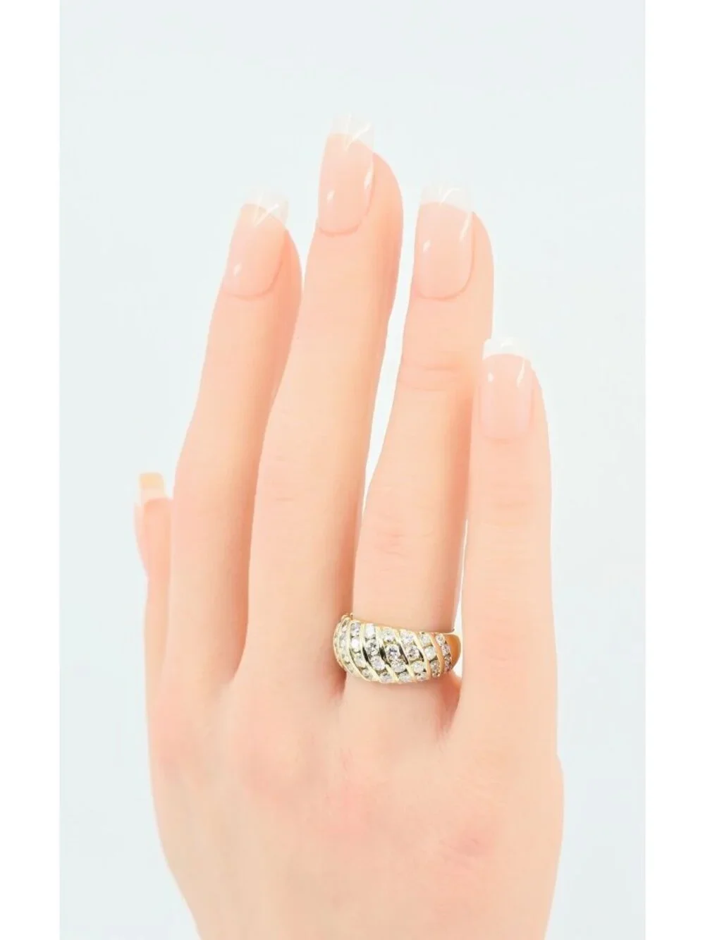 Unique 14K Karat Solid Yellow Gold Designer Round Diamond Cocktail Ring - Size 6